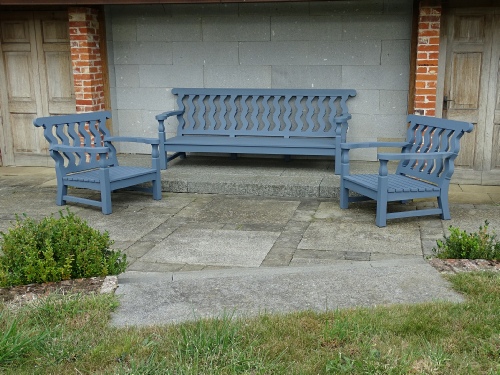 Solomonic Lounger Chairs & Sofa painted Woad Blue