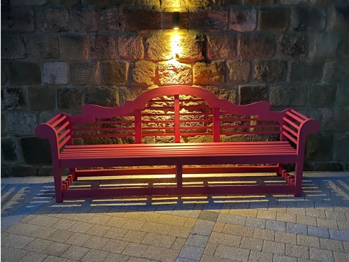 Large Lutyens Seat, painted Rhododendrons Red