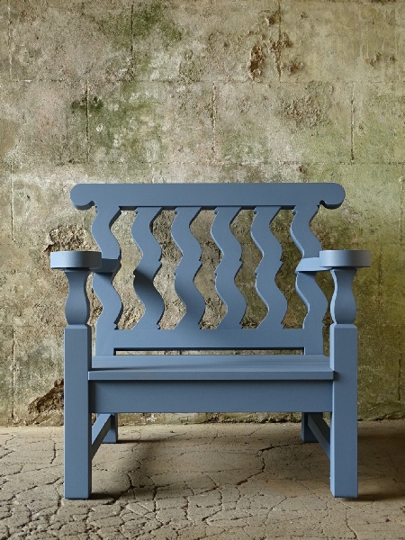 Lounger Chair in Solomonic style paintd Woad Blue