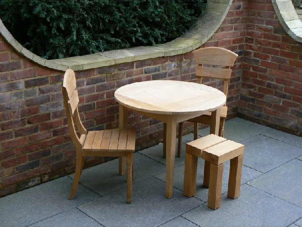 Wooden Garden Table - Drop Leaf ( Four Flap ) Table, Lotus Chairs & Square Stool